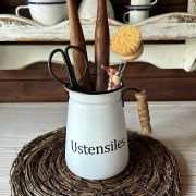 Porta utensili smaltato con manico in legno