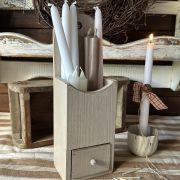 Scatola primitive porta candele in legno con cassettino per fiammiferi