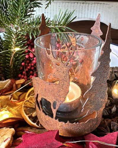 Abeti e renna porta tealight in ferro