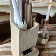 Scatola primitive porta candele in legno con cassettino per fiammiferi
