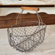 Cesta in ferro ovale e manico in legno