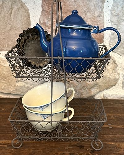 Antica caffettiera francese smaltata blu