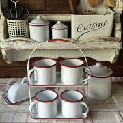 Tazza da the’/caffè smaltata con bordo rosso