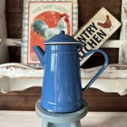 Antica caffettiera francese smaltata blu